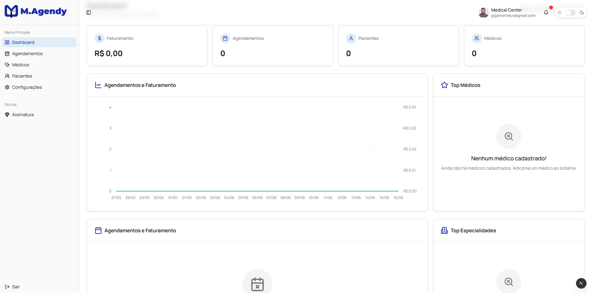Dashboard moderno do M.Agendy